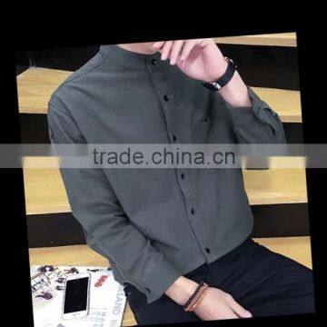 The simple solid spring stand collar all-match cotton loose shirt young men's fashion long sleeve shirt