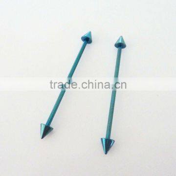 Wholesale New Hot Charm 14G 316L Surgical Stainless Steel plate anodized blue piercing industrial spike barbell tongue ring