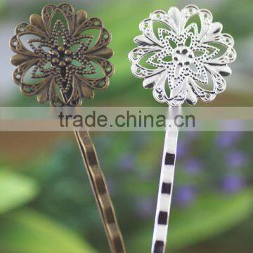 Silver Antique Bronze 20mm Pad Filigree Flower Hair Clasp Bobby Pins