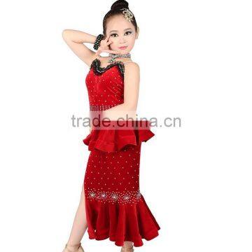 2017 Velvet Girls Child Latin Dance Costumes Black Red Fishtail Dance Dress For Kids photo-5