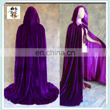 Halloween Hooded Purple Gothic Wicca Medieval Witchcraft Larp Vampire Velvet Robe Cloak Cape HPC-1706