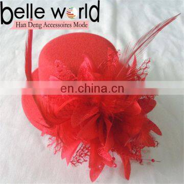 Red Mini Top Hat Feather Flower Fascinator for Women