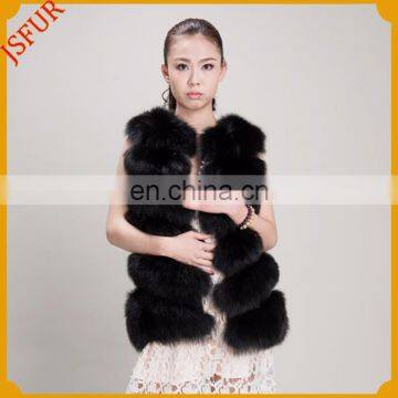 Russian style ladies black real animal fox fur vest