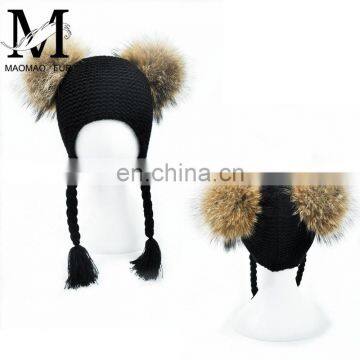 2017 Hot Selling Cheap Cute Winter Hat Two Poms Beanie Baby Girls Pink Fur Hat photo-2