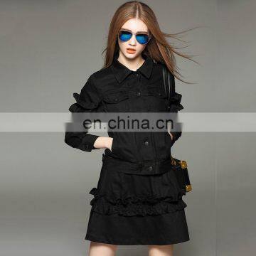 Long sleeve designer jacket and skirt suit fashion two pieces dress lady