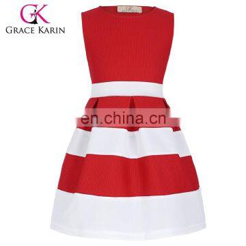 Grace Karin Children Kids Dress Sleeveless Round Neck Contrast Color Basic Girls Dress CL008992-1