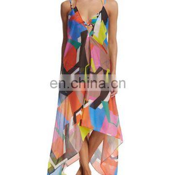 Hot sale Summer Holiday colorful printed long beach dress brace skirt beachwear