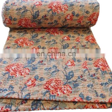 Beautiful Ikat Printed Indian Kantha Quilt Handmade Bedspread Bedcover Blanket coverlet Gudari Queen Decorative Throw