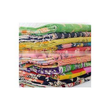 Reversible Indian Handmade Vintage Kantha Quilt Sari Ralli Blanket