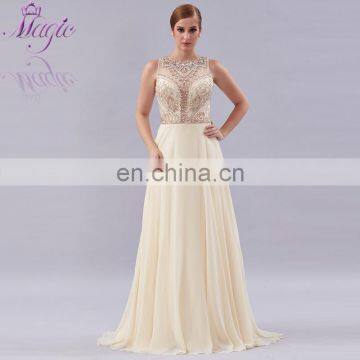 New Arrival Gold Beaded Long Chiffon Evening Dress 2016