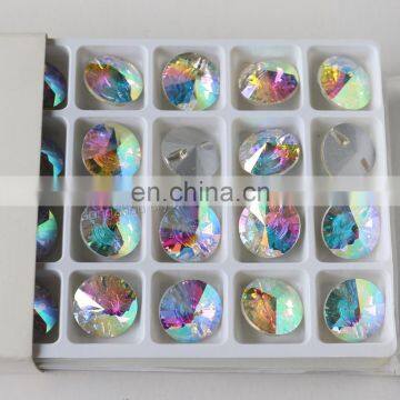 DZ-3119 crystal ab color round rivoli crystal sew on buttons for clothes