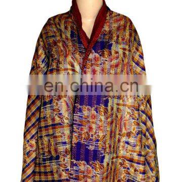 Reversible Handmade Re-cycled Silk Scarf / Stole Multicolor Multiuse Unique Handwoven Kantha Work Revertible Shawl Dupatta Neck