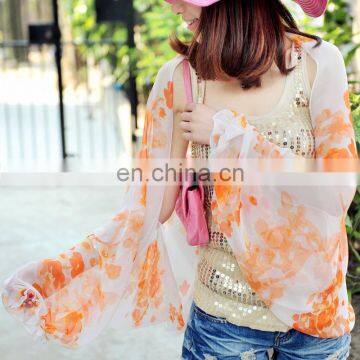 2015 summer Uv protection flower raglan sleeves scarf(PP622BL-P)