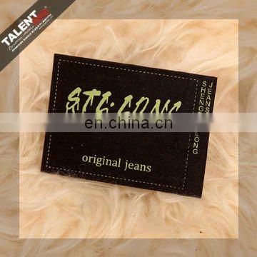 custom fashion design silk printing denim leather label patch