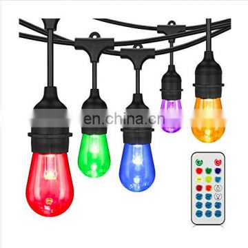 Color changing Outdoor Patio String Lights Remote Control S14 LED Bulbs RGB LED String Light