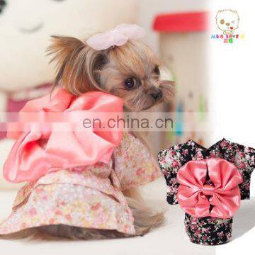 Pet dog cat Clothes Overcoat rural Floral kimono bowknot flower cosplay skirt