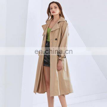 TWOTWINSTYLE Patchwork Buttons Women's Trench Coat Lapel Collar Long Sleeve Lace Up High Waist Slimming photo-4