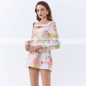 TWOTWINSTYLE Dress For Women Square Collar Long Sleeve Backless Print Hit Color Hollow Out Mini photo-6