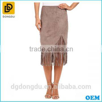 2016 Custom Cheap Summer New Fashion Suede Fringe Midi Skirt