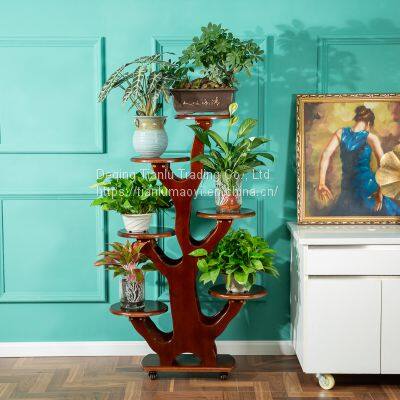 Flower Rack Solid Wood Living Room Indoor Balcony Simple Multi-layer Floor Type Retro European Chinese White Wood Chlorophytum Bonsai Green Flesh Saving Space Large Flower Pot Decoration Shelf photo-3