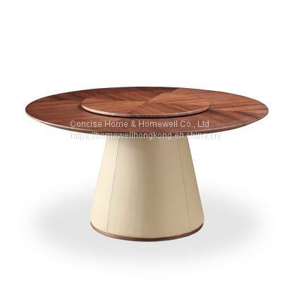 Contemporary dining table DT1602-15 natural walnut veneered wooden top with leather upholstered solid wood base
