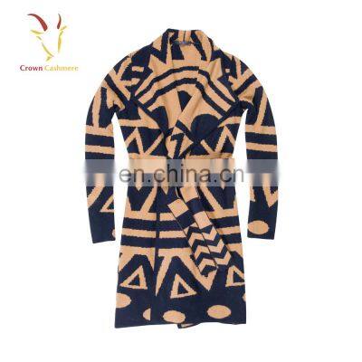 Intarsia Pattern Winter Cardigan Coat for Women With Belt photo-3