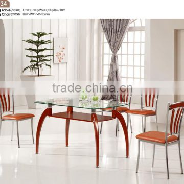 Modern Home Dining Room Furniture 6 Seat Soildwood Glass Dinning table set leather and metal dinning chairs