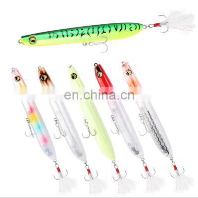 Amazon 12.3cm 16g New Design Colorful Paint Plastic Floating Pencil Dog Waling Feather Treble Hook Pencil Lures