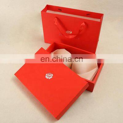 Luxury Custom Made Scarf and Pantie Packaging Logo Printed 4C Printing Hot Foil Embossed Card Paper Red Bra Packing Box