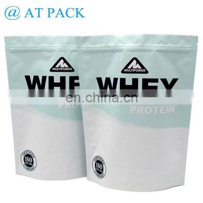 Custom printed 2.2lbs matte finish resealable protein powder packaging