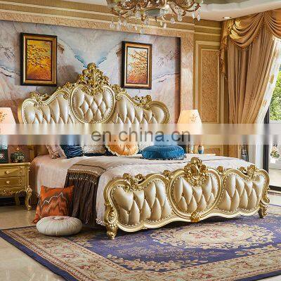 Luxury Solid wood bedroom furniture Classic leather bed Royal king size bed