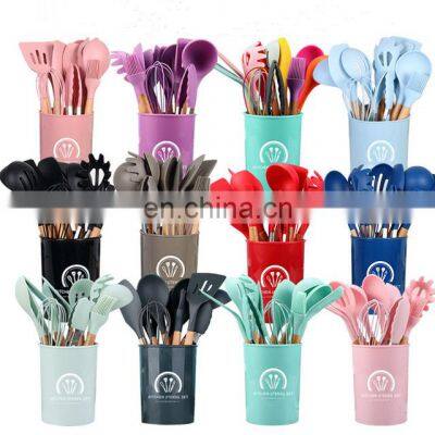 Amazon Best Seller 12 In 1 Set Silicone Cooking Tools Kitchen Utensils Set With Wooden Handle