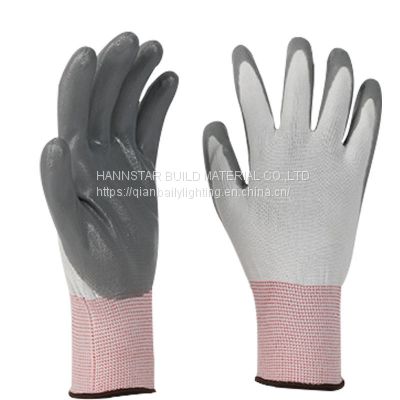 White Nylon work Gloves with grey Nitrile Coated