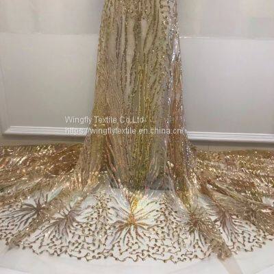 5yars Lot Luxury Sequin Lace Cloth Star Spots Evening Dress Fabric Gold Lace Embroidery Fabric For Wedding Dresses photo-2