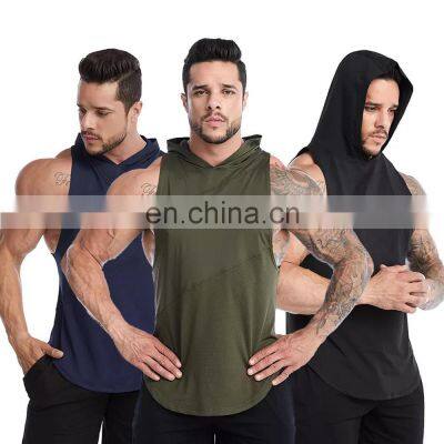 High Quality Men's Quick Dry Workout Sleeveless Hoodie Shirts Gym Fitness Bodybuilding Outdoor Sports Muscle Hooded Tank Tops