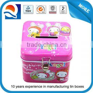 Beautiful girls decorative coin bank tin container with lock