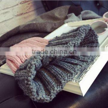 Hot Selling Peaked Top Two Tone Colors Rolled Brim Crochet Knitting Hat and Cap