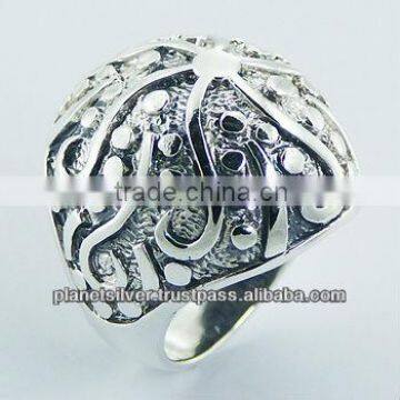 Antiqued Top Shiny Sun & Dots Relief 925 Silver Designer Ring