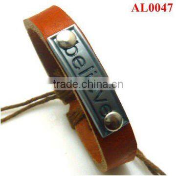 BELIEVE English characters leather bracelet,unique style&inspiring series alloy jewellery wristband AL0047