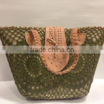 Thailand handmade bamboo weave with knitting and cow leather