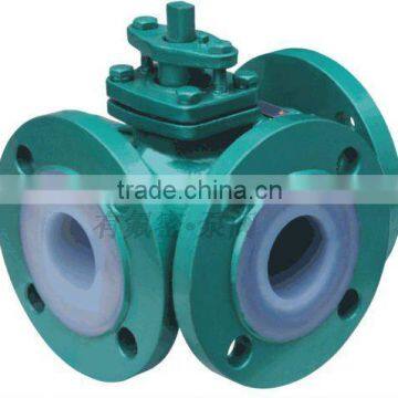 PFA Lined 3-ways Flanged Ball Valve