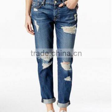 100% cotton jeans women jean holes jeans