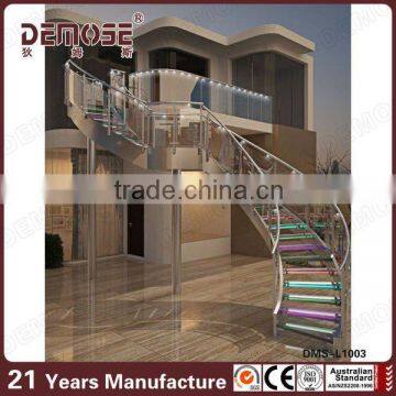 indoor stainless steel handrail led light tread stair