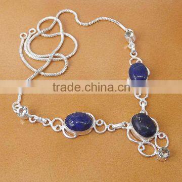 Lapis Lazuli, Citrine Necklace plated 925 Sterling Silver 22 Gms 18-20 Inches