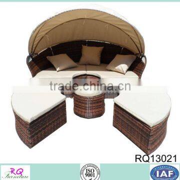 Rattan Outdoor Round Sofa With Canopy Steel Frame KD Design