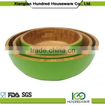 Corlorful three pieces bamboo salad bowls