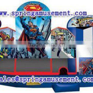 Newest design and cheap inflatable Superman combo, inflatable jumping castle, inflatable castle slide