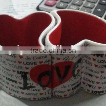 12oz color glazed heart shape ceramic couple mug