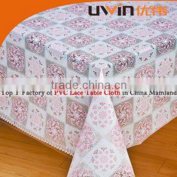 vinyl lace embossed wipeable tablecover, non-wrinkle printed table cloth