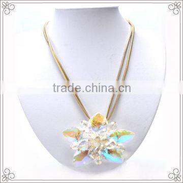 Gold Plated Long Chain Necklace Big Pendant With Colorful Crystal